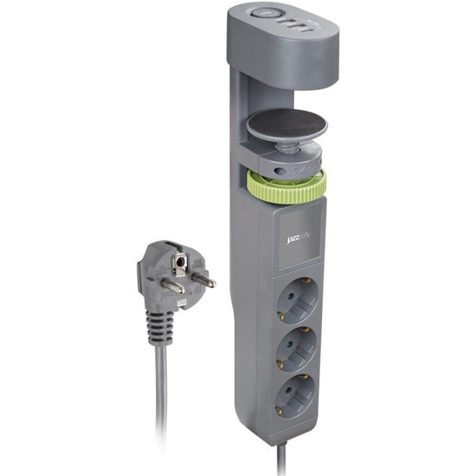 Удлинитель JAZZWAY ETD-03U-150-gy 5059559 3х1,5м на струбцине с заземлением с выкючателем 3 USB выхода (2А+1С) IP20 ПВС 3х1 (3х1,5)